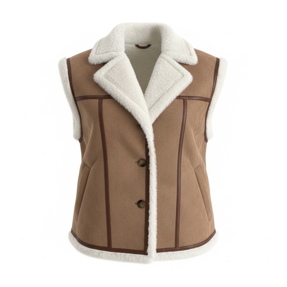 Aviator Shearlin/Faux Suede Vest Brown & Cream Women’s Size Large